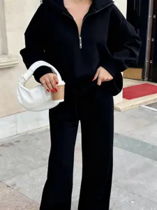 Women casual half-zip sweatshirt and pants two-piece set loose autumn winter outfits