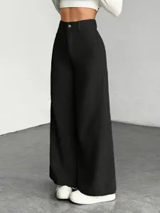 High waisted black wide leg pants casual pleated long trousers for women autumn daily wear