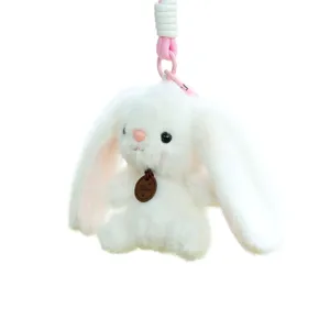 Simpatico portachiavi con coniglio di peluche bianco borsa ciondolo con cordino.