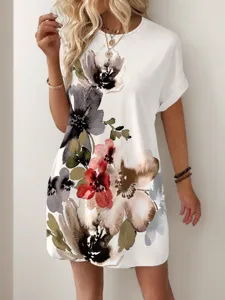 Close-up detail showcasing the elegant watercolor floral print and soft fabric of the dress.