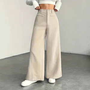 Women Casual High Waist Corduroy Wide Leg Pants Fall Winter Solid Color Loose Long Trousers Commuter Fashion Bottoms