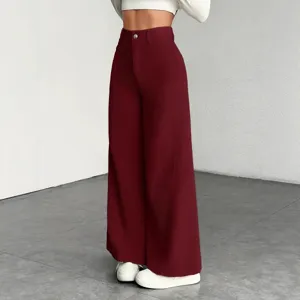 High waist wide leg casual trousers for women, stylish vintage corduroy fall winter pants.