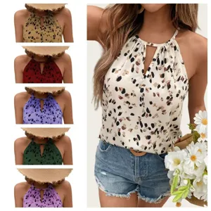 Women Summer Halter Neck Print Tank Top Casual Sleeveless Backless Boho Chic Camisole