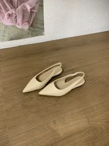 Chaussures plates pointues beiges slingback femme texture tissée élégantes chaussures décontractées