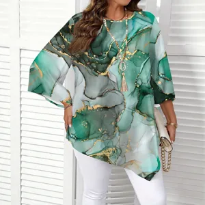 Γυναικείο Casual Πουκάμισο Μπλούζα με Marble Print Στρογγυλή Λαιμόκοψη Μισό Μανίκι Χαλαρό Μέτριο Μακρύ