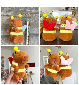 Adorable peluche capybara abeille pendentif avec ailes vibrantes, porte-clé mignon sac.