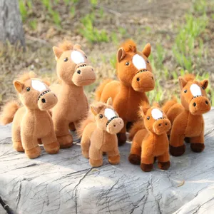 Cute brown plush horse toy set, soft simulation doll ornament for kids gifts and room decor.