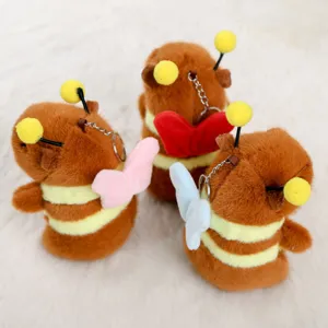 Mignon porte-clés en peluche abeille capybara avec ailes à vibration, pendentif de sac.