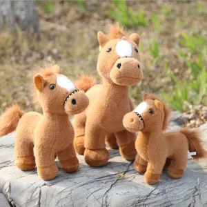 Brown plush horse stuffed animal toy, cute pony doll figurine ornament with white blaze.