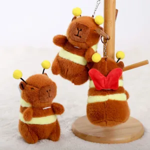 Adorable porte-clés en peluche capybara abeille, pendentif de sac doux et jouet mignon.