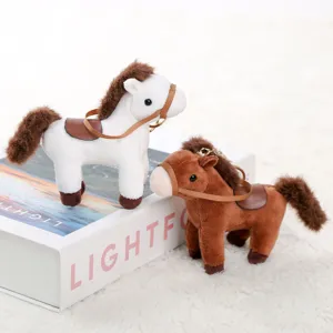 Süßes Plüschpferd Schlüsselanhänger Set mit Sattel und Zügeln, weiche Stofftier Taschen Deko.