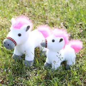 Cute simulation plush pony toy set with pink mane and tail, perfect kids gift for home decor.