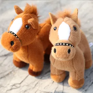 Brown plush horse toy detail, cute stuffed animal doll with white forehead and reins.