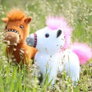 Simulation plush horse toy joint pony doll cute children zodiac mascot brown white horse.