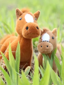 Stuffed brown plush horse toy set, cute simulation animal doll for kids birthday gift.