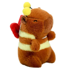Mignon porte-clés en peluche capybara abeille, poupée en peluche douce pendentif sac