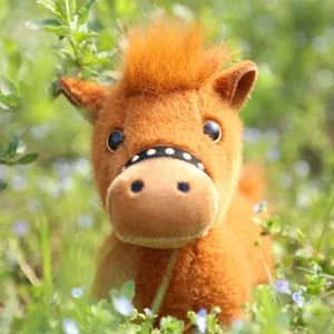 Cute brown jointed pony plush toy for kids outdoor grass main view with high quality