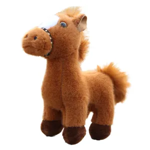 Cute brown plush horse stuffed animal toy with white blaze and fluffy mane for kids birthday gift.