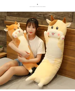 Cute long cow plush pillow soft companion toy for bed hugging and sleeping, cozy gift.