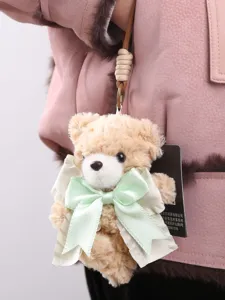 Plush bear keychain cute bow bag charm fluffy teddy doll pendant for women girls gift