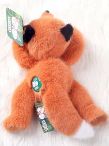 Cute orange plush toy lying style stuffed animal with black ears and soft fluffy texture for kids gifts
