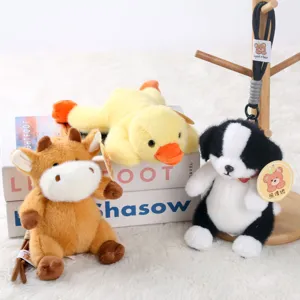 Cute plush animal keychain toy set, featuring duck, cow, and dog plush dolls for bags.