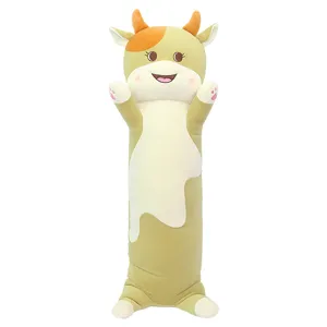 Cute cartoon cow plush long pillow soft bolster hugging toy for girls bedroom sofa gift