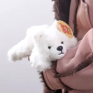 Cute white plush bear doll bag pendant fluffy toy palm-sized children gift wholesale