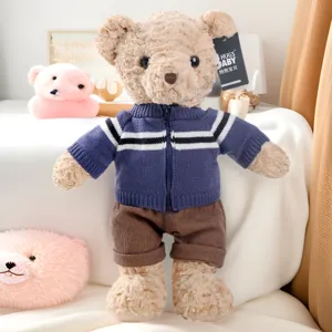Cute Stuffed Teddy Bear Plush Toy With Knit Cardigan Outfit Soft Hugging Animal Doll Birthday Gift For Kids
