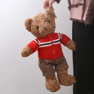 Cute brown teddy bear plush toy wearing red sweater soft stuffed animal doll gift for kids