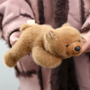 Cute brown plush bear stuffed toy, soft mini animal doll pocket charm for kids gift.