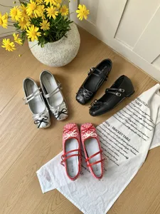French bow colorblock shallow Mary Jane shoes women spring new design flat ballet pumps