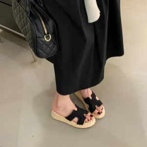 Damen Sommer Plateau Espadrilles Sandaletten, lässige offene Zehen Slip-On Freizeitschuhe Detail.