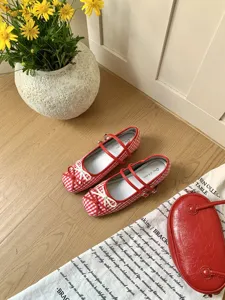 Red white gingham Mary Jane shoes with double straps and bows for sweet spring styles.
