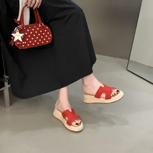 Damen Sommer Keilsandalen Stroh gewebt Plateau Pantoletten bequeme Freizeitschuhe neu