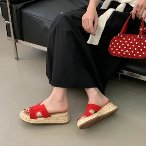 Damen Sommer Espadrille Keilsandaletten rote Pantoletten Plateau offene Zehen Schuhe neu.