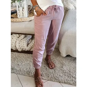 Women casual joggers solid color drawstring waist trousers pocket sweatpants daily wear