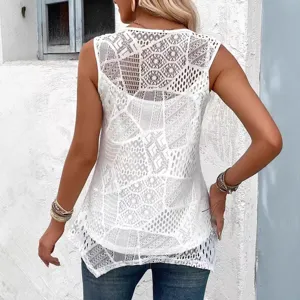 Weisses aermelloses spitzen mesh schichten camisole top fuer damen sommer kleidung