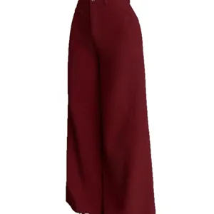 Classic maroon high-waisted pleated wide-leg trousers for women, elegant casual apparel.