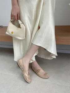 Chic mesh flat shoes for women with elegant beading embroidery and comfortable buckle strap.