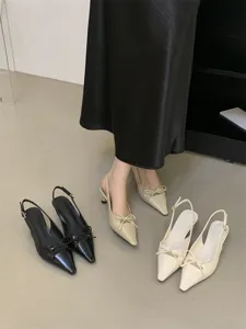 Zapatos de tacón slingback puntiagudos para mujer con lazo bonito, tacones finos elegantes.