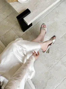 Silver high-heeled wedge sandals for women, stylish open-toe mules for summer daily wear.