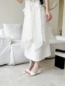 Stylish open-toe wedge high heels for women, comfortable white summer sandals and elegant mules.