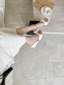 Stylish white wedge heel open toe sandals for women summer fashion elegant casual slip on shoes.