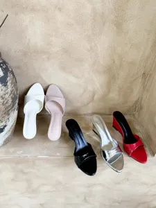 Summer open toe wedge high heel mules multi colors elegant style women shoes detail.