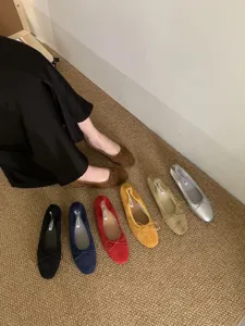 Zapatos planos de ballet de ante para mujer con lazo, zapatos casuales retro cómodos.