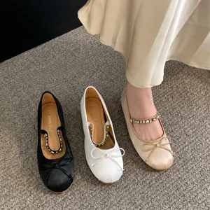 Donne Mary Jane Scarpe Basse Dolce Fiocco Strass Satino Scarpe Casual Calzature Comode