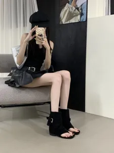 Retro minimalist buckle open-toe sandals casual summer women fashion Roman boots shoes
