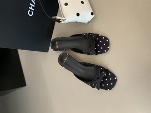 Mujer verano elegante lunares lazo cuadrado punta plano zapatillas sandalias zapatos playa