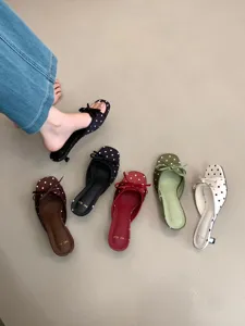 Mujeres lunares lazo cuadrado punta kitten heel zuecos sandalias detalle verano